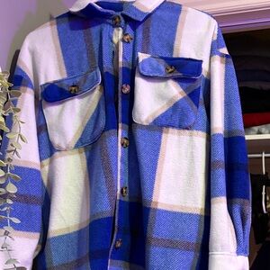 Blue & White Plaid Button-Up Shacket